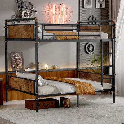 Metal Bunk Bed, Industrial Detachable Bunkbeds With Safety Guard Rails
