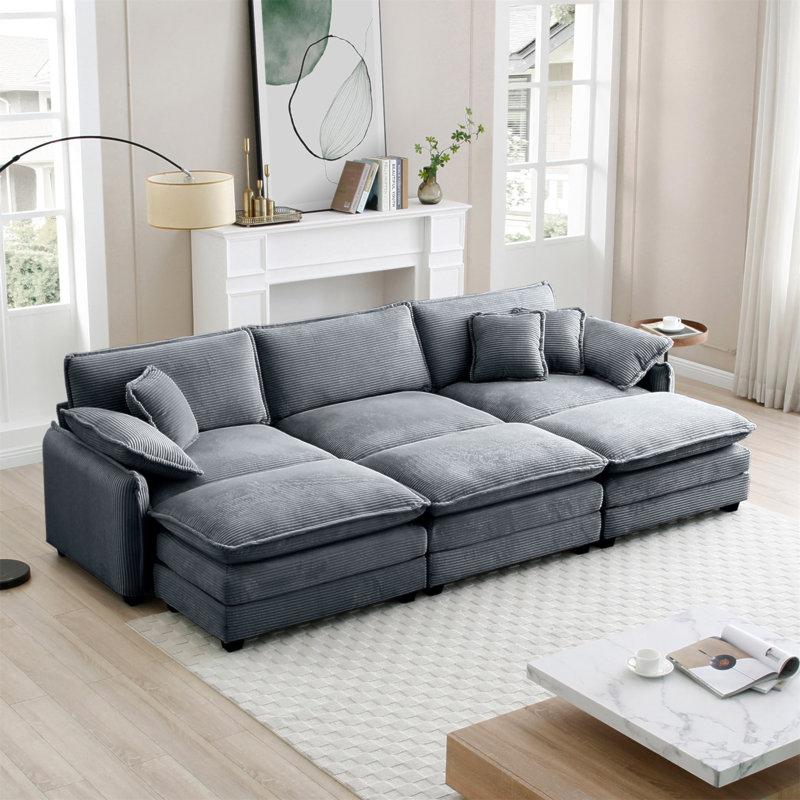 Canapé modulaire surdimensionné avec 3 repose-pieds pouvant servir de canapé-lit, canapé 3 places avec 3 repose-pieds, Grey