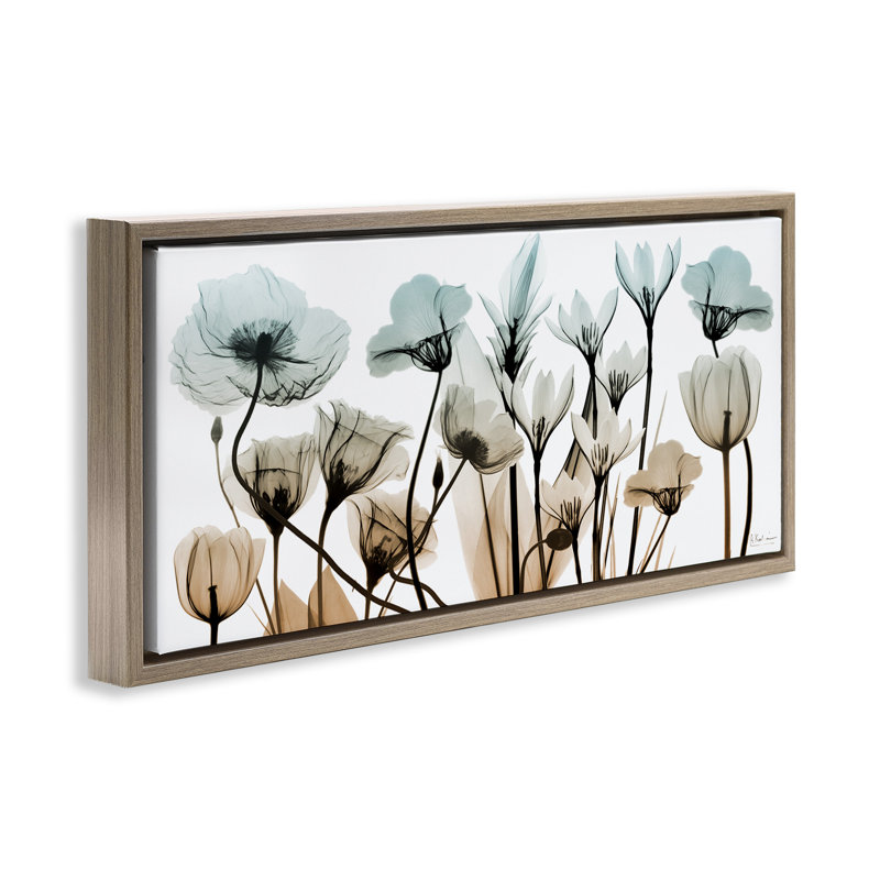 Mélange de fleurs transparentes, H 11 po x l 25 po, Cadre flottant orme Montalcino