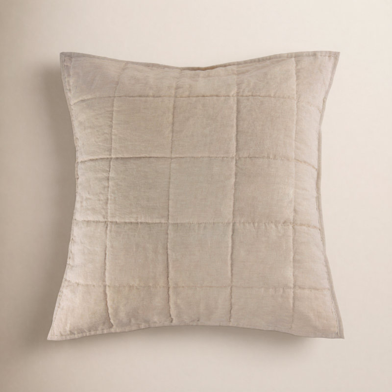 French Linen Box Stitch Quilted Euro Sham, Putty Heather