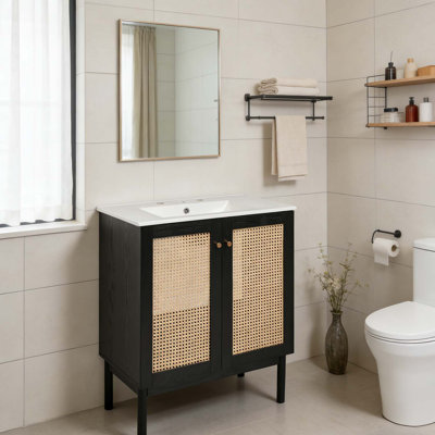 30-Inch Bathroom Vanity with Handwoven Bamboo Doors