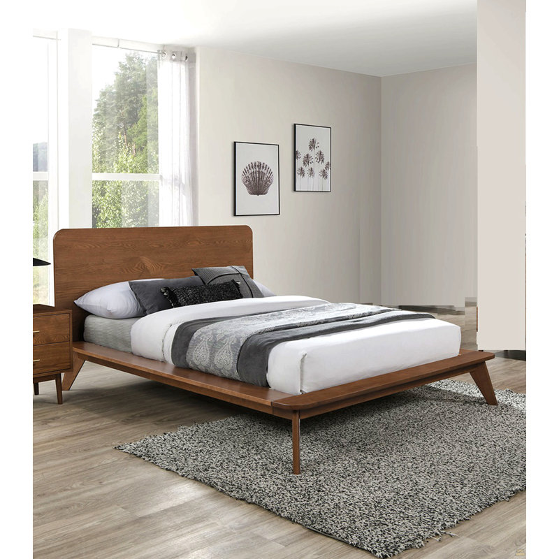 Queen Size Bed Solid Wood Veneer 1Pc Platform Bedframe Mattress Ready, Queen