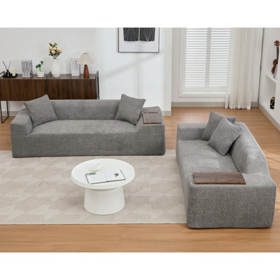 2 Piece Boucle Cloud Sofa Set, Upholstered Sofa Set, 3 Seater And 2 Seater Sofa