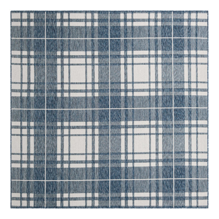 Tereon Plaid Machine Made Power Loom Polypropylene Plastic Indoor/Outdoor Area Rug in Blue/White