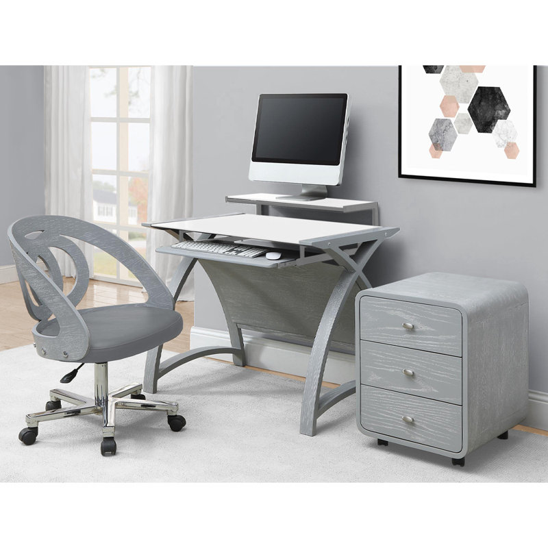 Olle Glass Top Solid Wood Base Computer Desk, 83cm H x 90cm W x 61cm D
