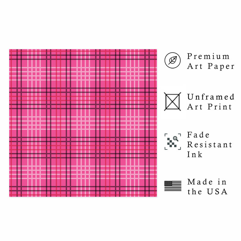 Abstract Hot Pink Plaid Pattern I Modern Unframed Art Print, 10" H x 10" W