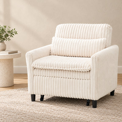 Fauteuil paresseux beige en velours côtelé avec coussin pour chambre à coucher, balcon et petits espaces