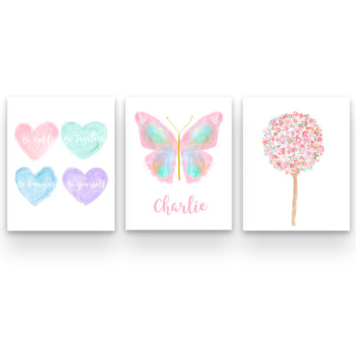 «Pastel Inspirational Butterfly Artwork», ensemble de 3 impressions sur papier