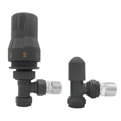Angled Thermostatic Valve And Manual Radiator Valve Heated Towel Rail Anthracite