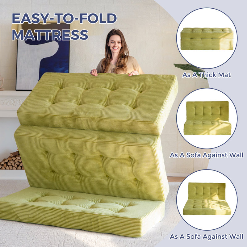 Tri-Fold Velours côtelé 6 po, Vert, Grand lit