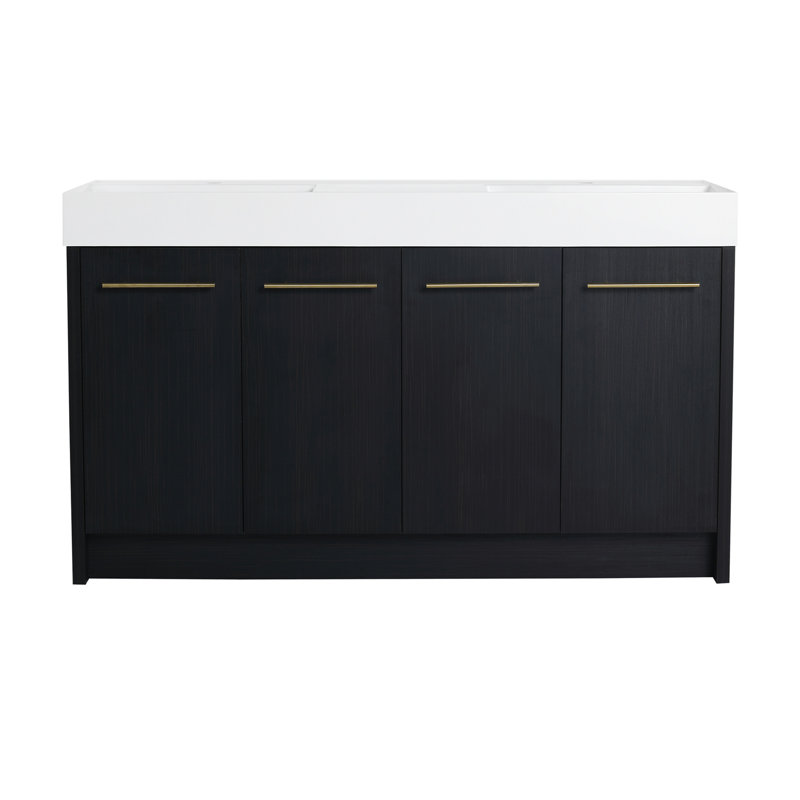 60 Inch Freestanding Bathroom Vanity with Resin Double Sink