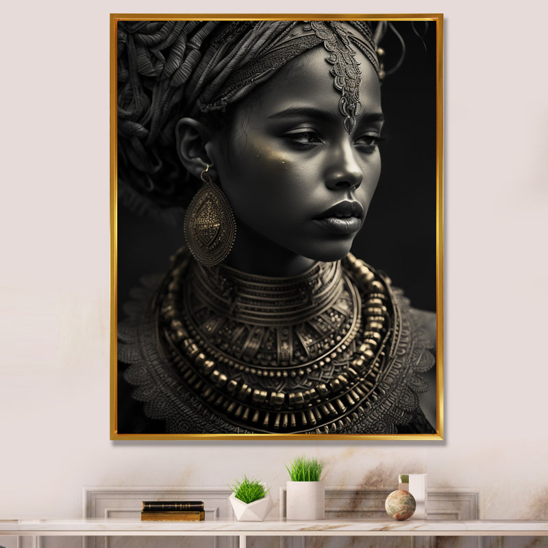 Cronan, reine afro-américaine avec bijoux traditionnels, impression sur toile, H 32 po x l 24 po x P 1 po