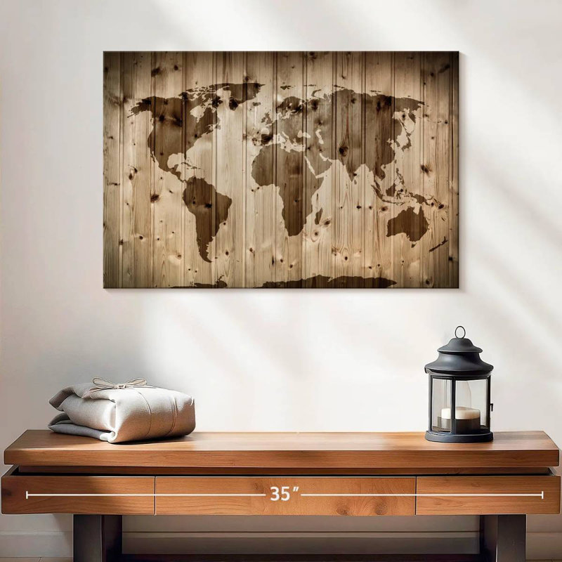 Carte du monde en bois Aliaz, H 16 po x l 24 po
