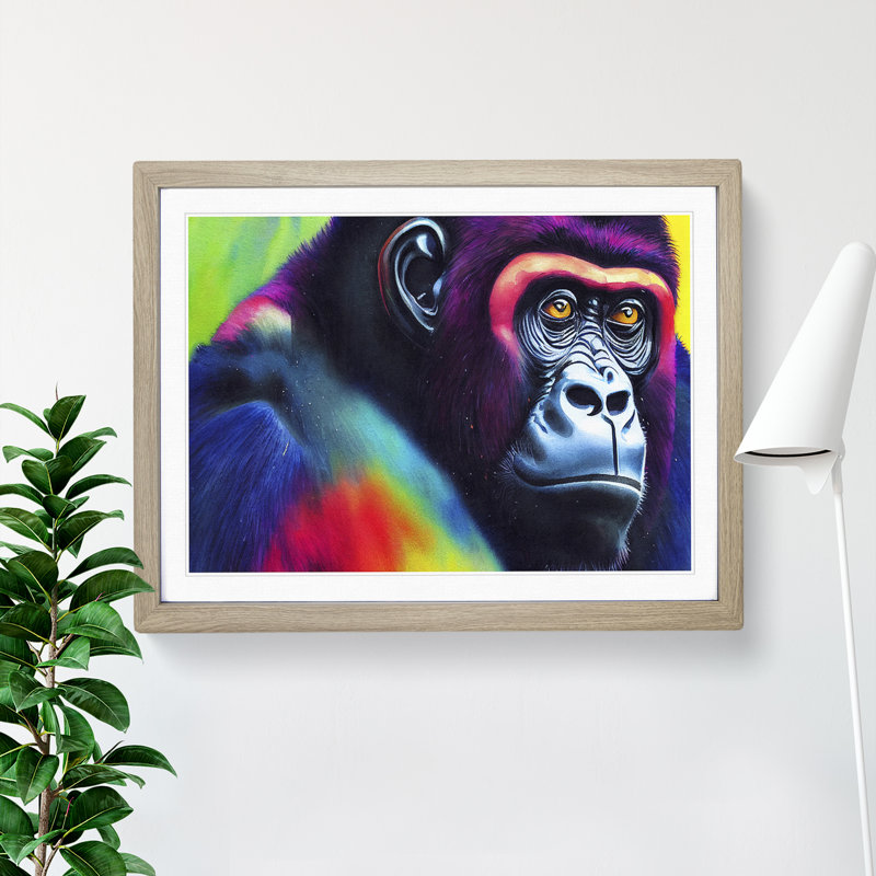 Colourful Gorilla - Single Picture Frame Print, Oak Framed, 34cm H x 46cm W x 2cm D