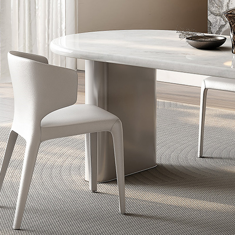 Modern White Oval Marble Dining Table Set, 29.9"H x 70.9"L x 35.4"W