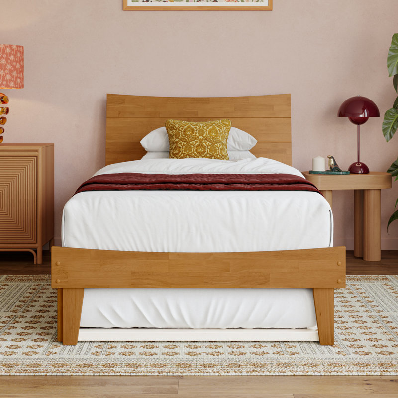 Phoenix Wood Platform Bed with Trundle, Light Toffee, Twin XL