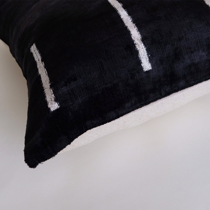 Divri Silk Square Pillow Cover & Insert, Black Abstract 1