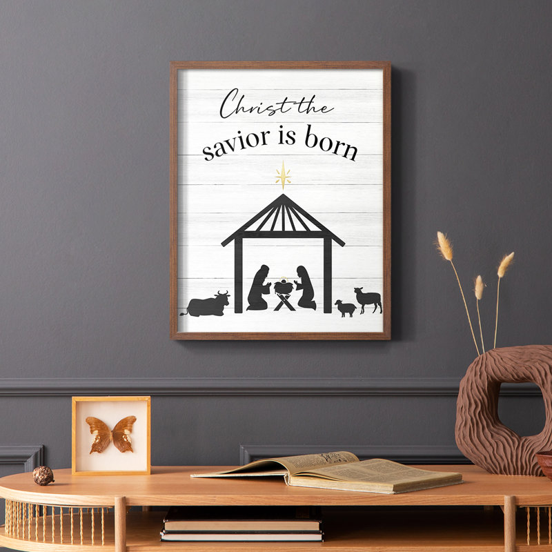 «The Savior is Born», reproduction encadrée - bois massif, Brun, H 10 po x l 8 po