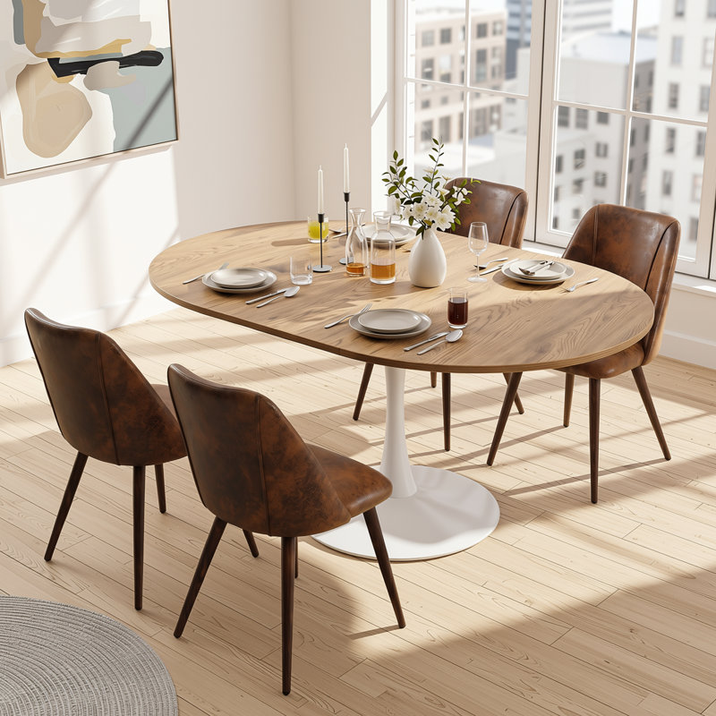 Ensemble de salle à manger extensible 5 pièces avec 4 chaises d'appoint rembourrées, Brun, Brun