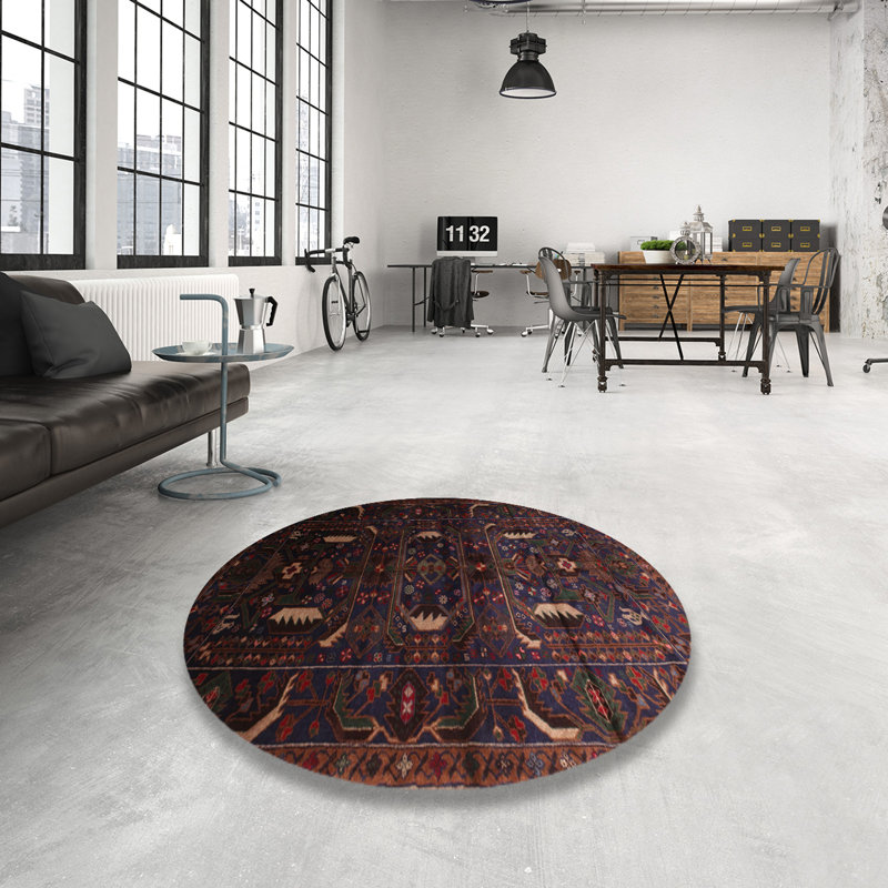 Tapis bleu marine Southwestern, Rond 6 pi