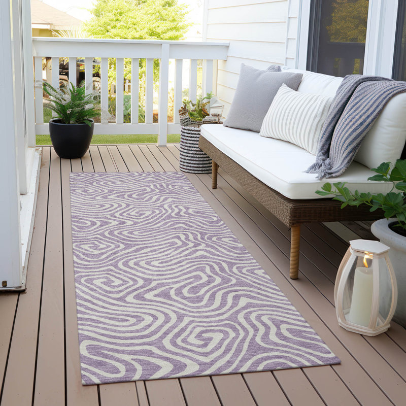 Lavender and White Flat Woven Synthetic Runner Rug