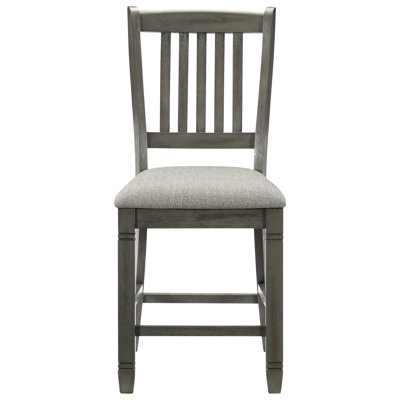 Chaises à hauteur de comptoir 2 pièces, blanc antique, siège en tissu texturé gris, 2 chaises de salle à manger en bois, bois blanc, revêtement de siège