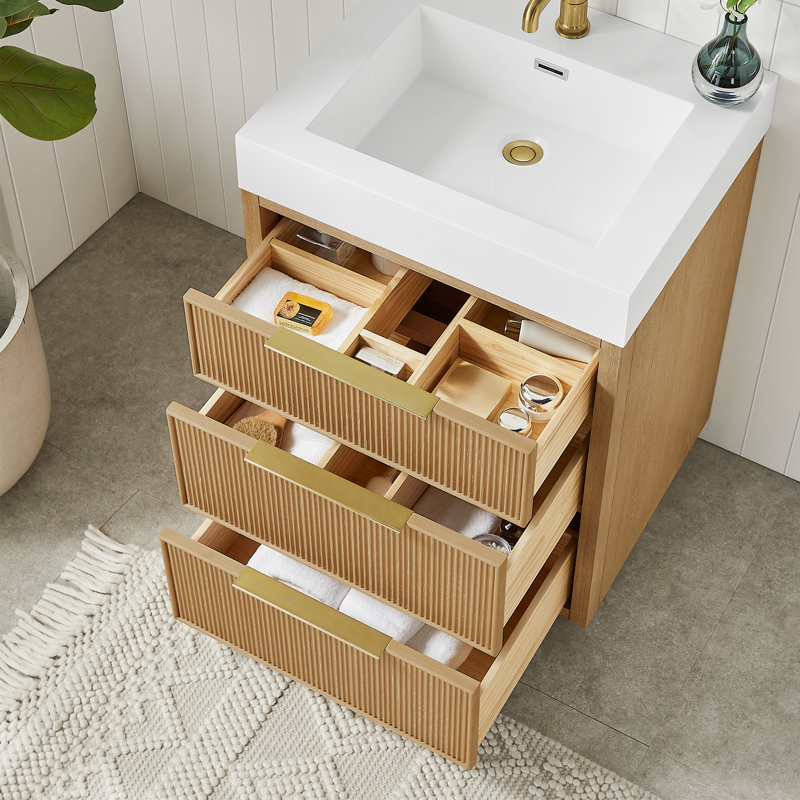 Meuble-lavabo simple 24 po Grunwald gris cendré délavé avec comptoir en pierre intégré blanc