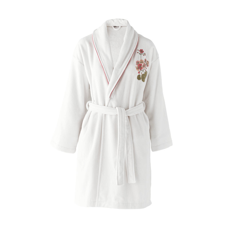 Flânerie Bathrobe size Small, Small, White, Floral embroidery detail on one side of chest.