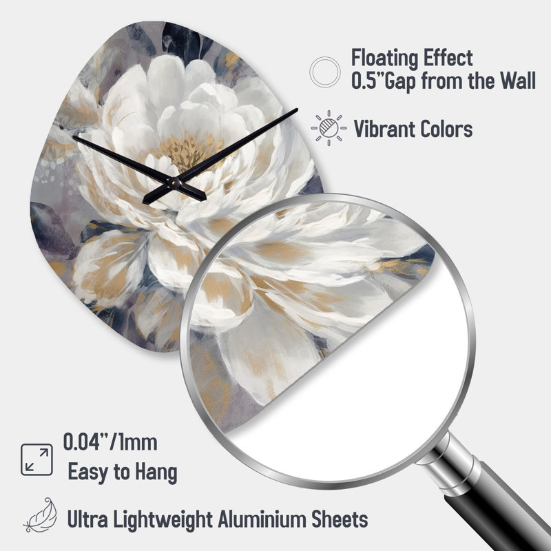 Émotion de pivoine blanche or I - pivoines, horloge murale asymétrique, Petit