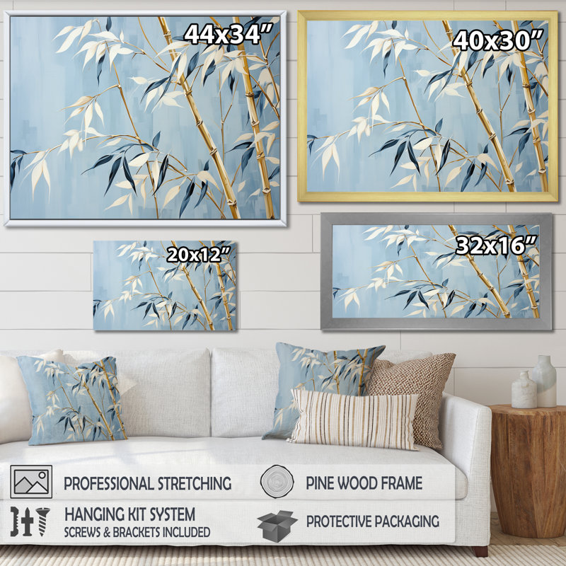 Blue And Gold Zen Moment Bamboo IV - Bamboo Canvas Prints_106595, 30" H x 40" W x 1.5" D, Cadre naturel flottant
