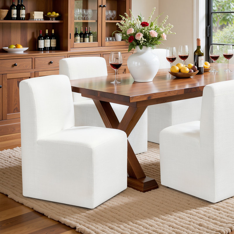Upholstered Dining Chairs With Casters, Modern Single Sofa Chair With Slient Wheels For Living Room, Arrived Assembed(2Pc, Cream)