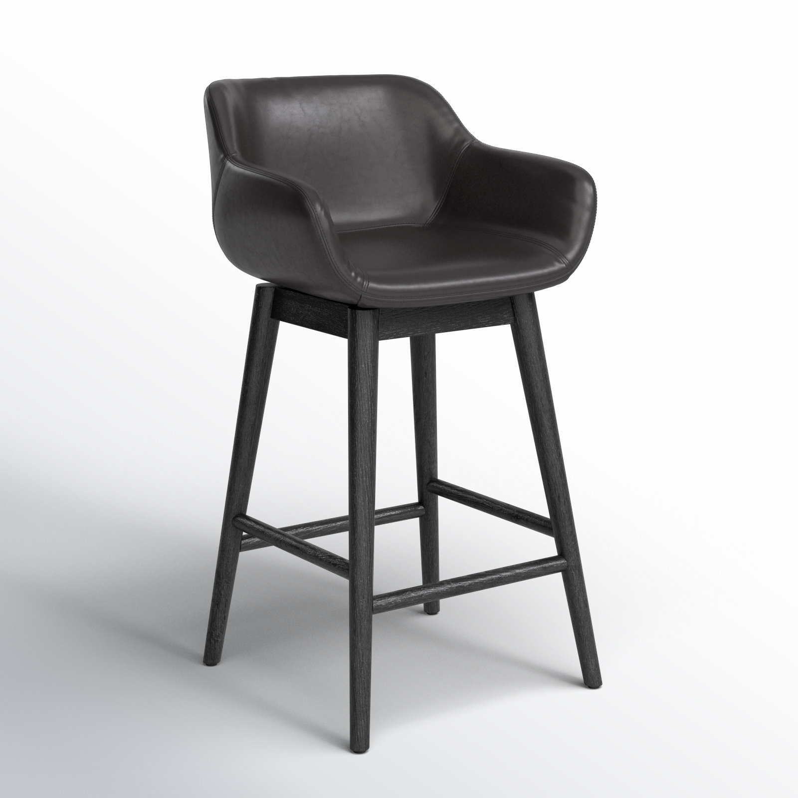 Bahari Swivel Leather Stool, Counter Stool (26.5" Seat Height), Sonoma Black/Genuine Leather, Stained Black Ash