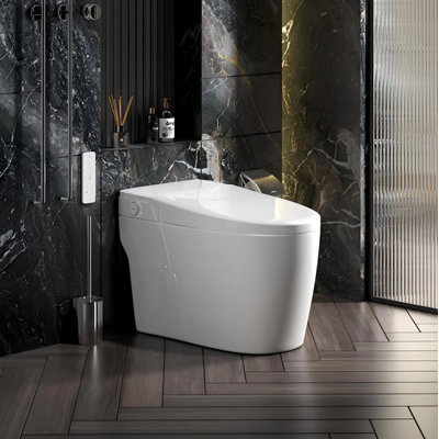 Smart Bidet Toilet With Foot Sensor Operation Flush, Adjustable Spray, Warm Air Dryer, Remote Control, Led Night Light, Heated Seat Tankless Toilet, Cupc Certified