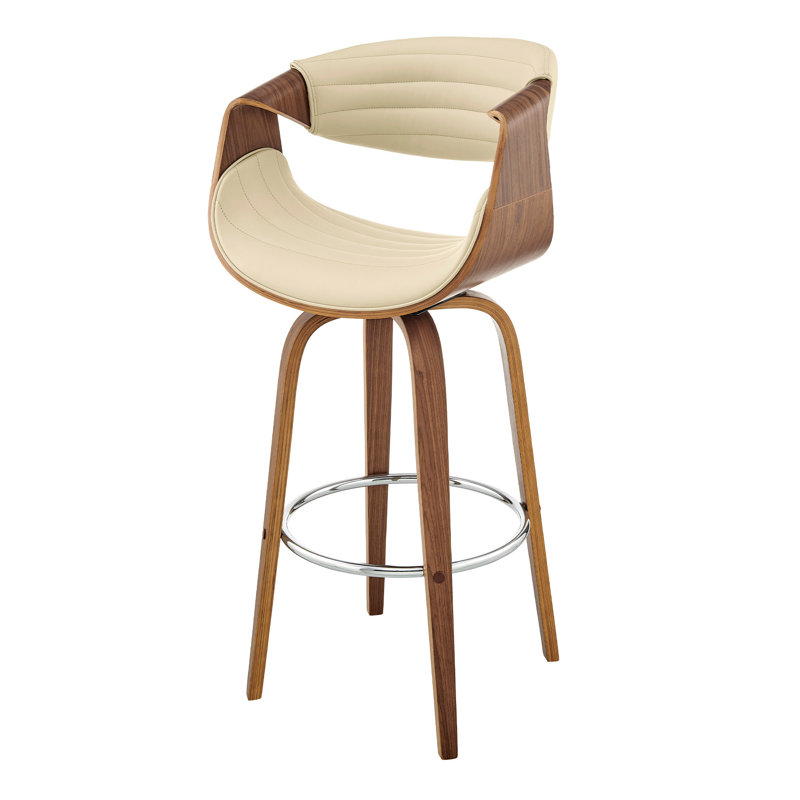 Faux cuir et bois pivotant rétro chic, Tabouret de comptoir (siège d'une hauteur de 26 p, Siège crème / cadre brun