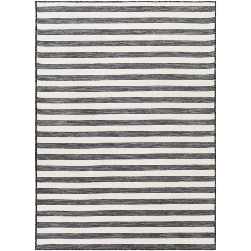 Gemma Indoor & Outdoor Boho Striped Rug Black/Ivory, Rectangle 160 x 220cm