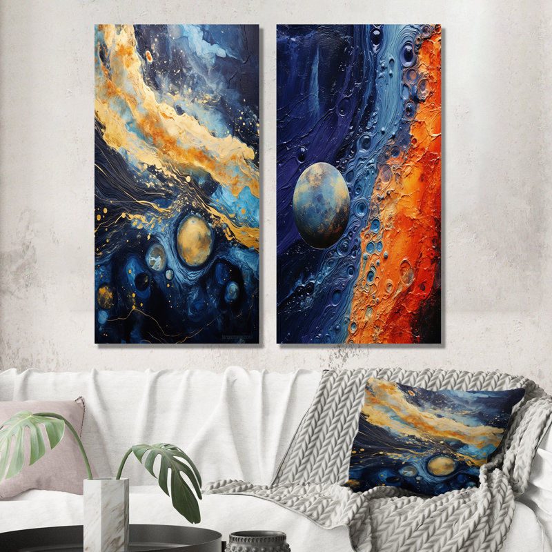 Mysterious Solar System Dream - ensemble de 2 reproductions d'art sur toile, H 28 po x l 25 po, Toile tendue