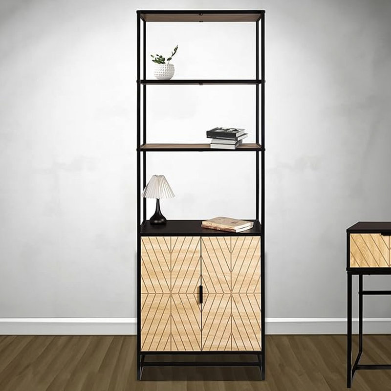 6 Book Shelf With Coastal Modern Radiance, Black And Natural Wood, Storage For Home Offices, 67" Height, Build Fascination, Living Rooms Or Tall,