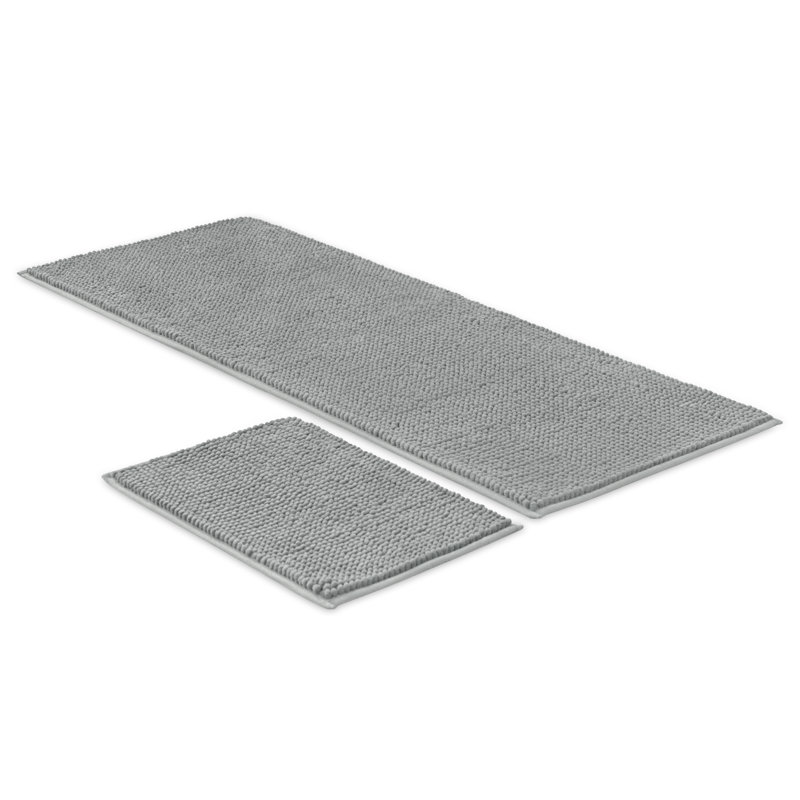 Ensemble de tapis pour salle de bain ultra doux en microfibre absorbante, Gris clair, L 60 po x l 24 po, ensemble de 2