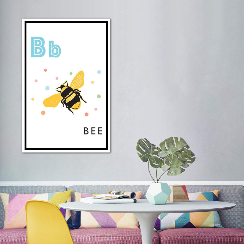 Alphabet Flash Card B - impression d'art graphique, H 60 po x l 40po x P 1,5 po, Pas de tapis, Toile blanche encadrée
