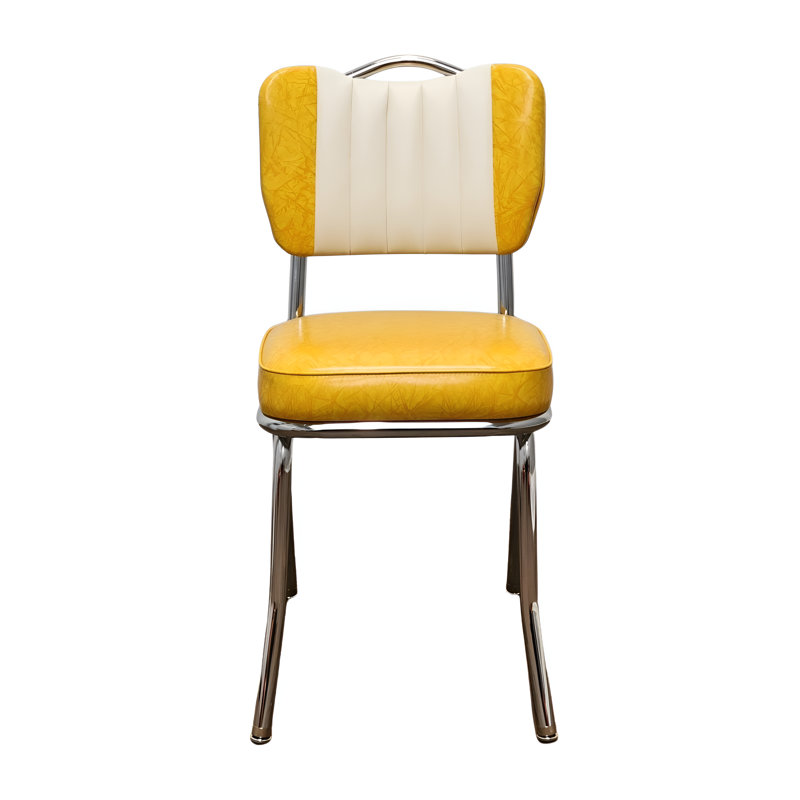 Retro Home Upholstered Handle Back Dining Chair, Cracked Ice Yellow/White