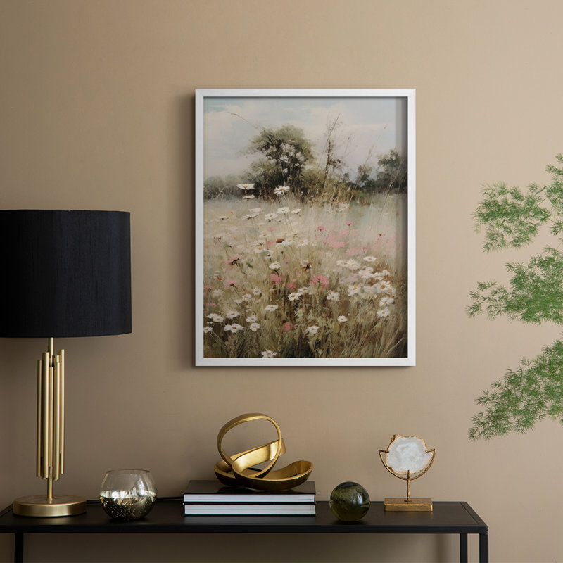 Impression florale vintage encadrée CCxxxiv - bois massif, H 15 po x l 12 po, Blanc