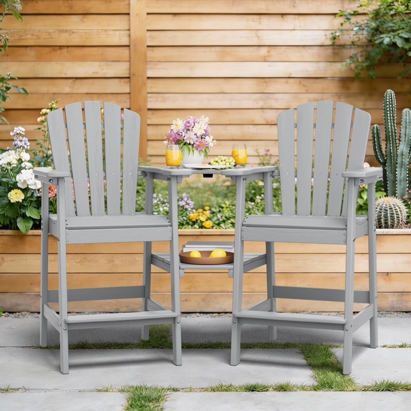 Wolak HDPE Outdoor Adirondack Chair Set With Table, Light Gray