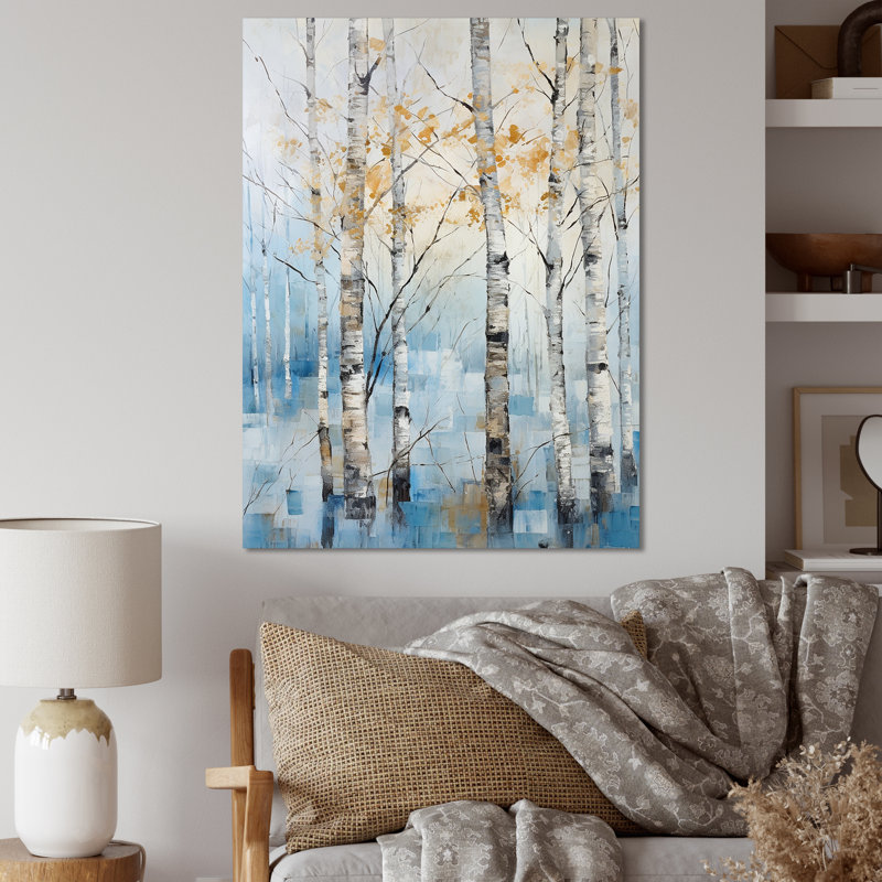 «White Birch Trees Forest Winter Scenery I», reproduction sur toile, Toile tendue, H 32 po x l 16 po x P 1 po