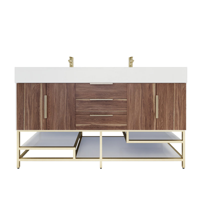 Ensemble de meuble-lavabo double 59 po Glasgow, Chêne blanc foncé