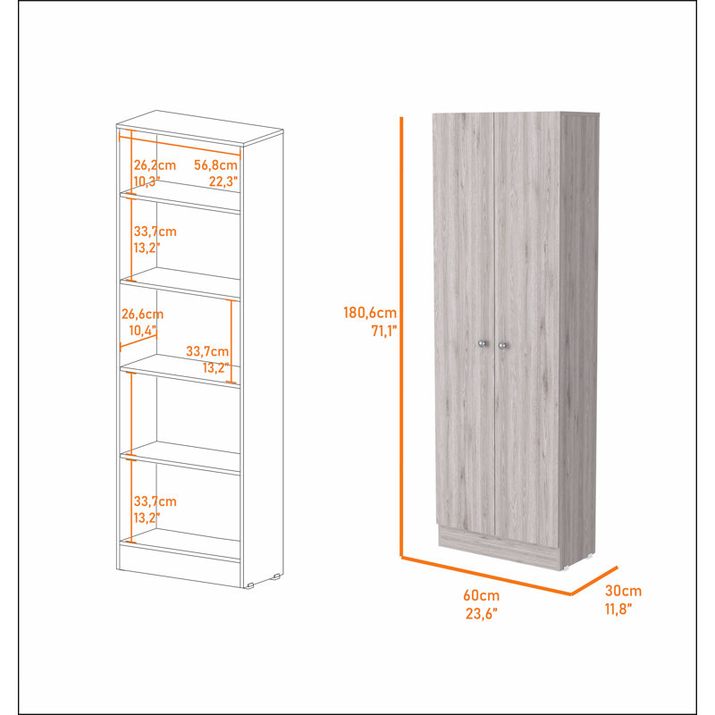 Buxton Rectangle 2-Door Storage Tall Cabinet Light Grey, Light Gray