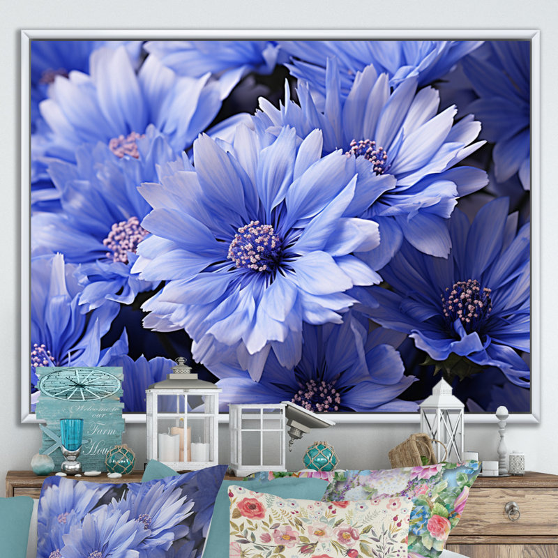 Cornflowers Field II, reproduction d'art sur toile, Cadre flottant blanc, H 24 po x l 32 po x P 1 po