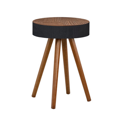 Farmhouse 15.7" Round Side Table With Carved Design, Can be Used as a End Table