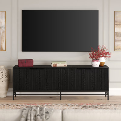 70" TV Stand for TVs up to 78" with Fluted Doors & Cable Management — Black Grain Transitional Media Console for Living Room | Montello