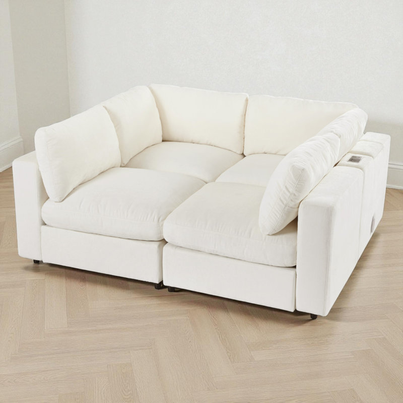 4 - Piece Modular Upholstered Sectional, Beige Polyester Blend