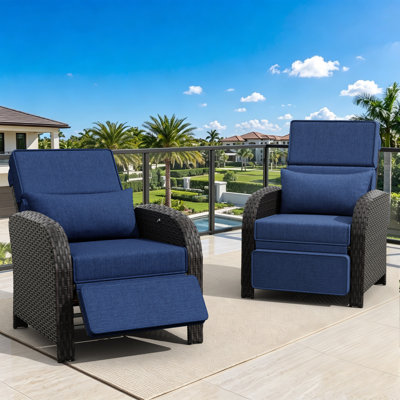 Chaises longues d'extérieur en osier 2 pièces avec coussins et oreiller